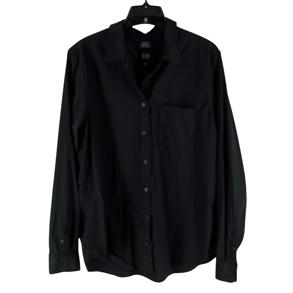 Gap‎ Black Long Sleeve Button Top Womens Large Tall Capsule 100% Organic Cotton